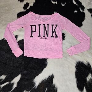 PINK Victoria's Secret Womens Long Sleeve Tee - Pink and Black